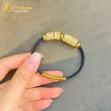  Vòng tay ngũ điếu mix lu thống chạm họa tiết thạch anh tóc vàng hợp mệnh kim thổ tài lộc may mắn 