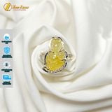  Nhẫn Bạc bọc Hồ Ly Chúa Đuôi Dài Đá Thạch Anh Tóc Vàng  Hợp Mệnh Kim Thổ Trợ Duyên 