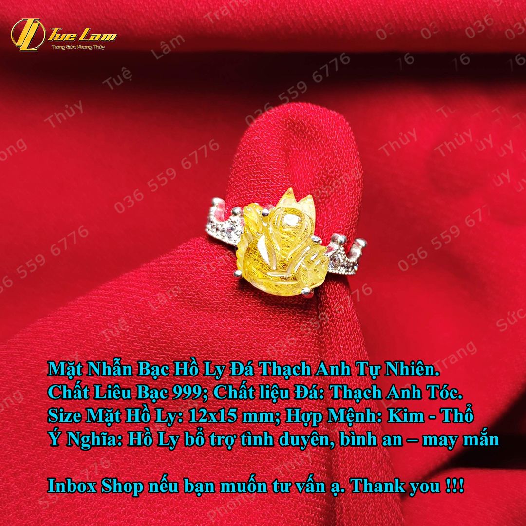  Nhẫn Bạc Nữ Hồ Ly Ôm Hoa Đá Thạch Anh Tóc Vàng Hợp Mệnh Kim Thổ Trợ Duyên May Mắn  - Tuệ Lâm 