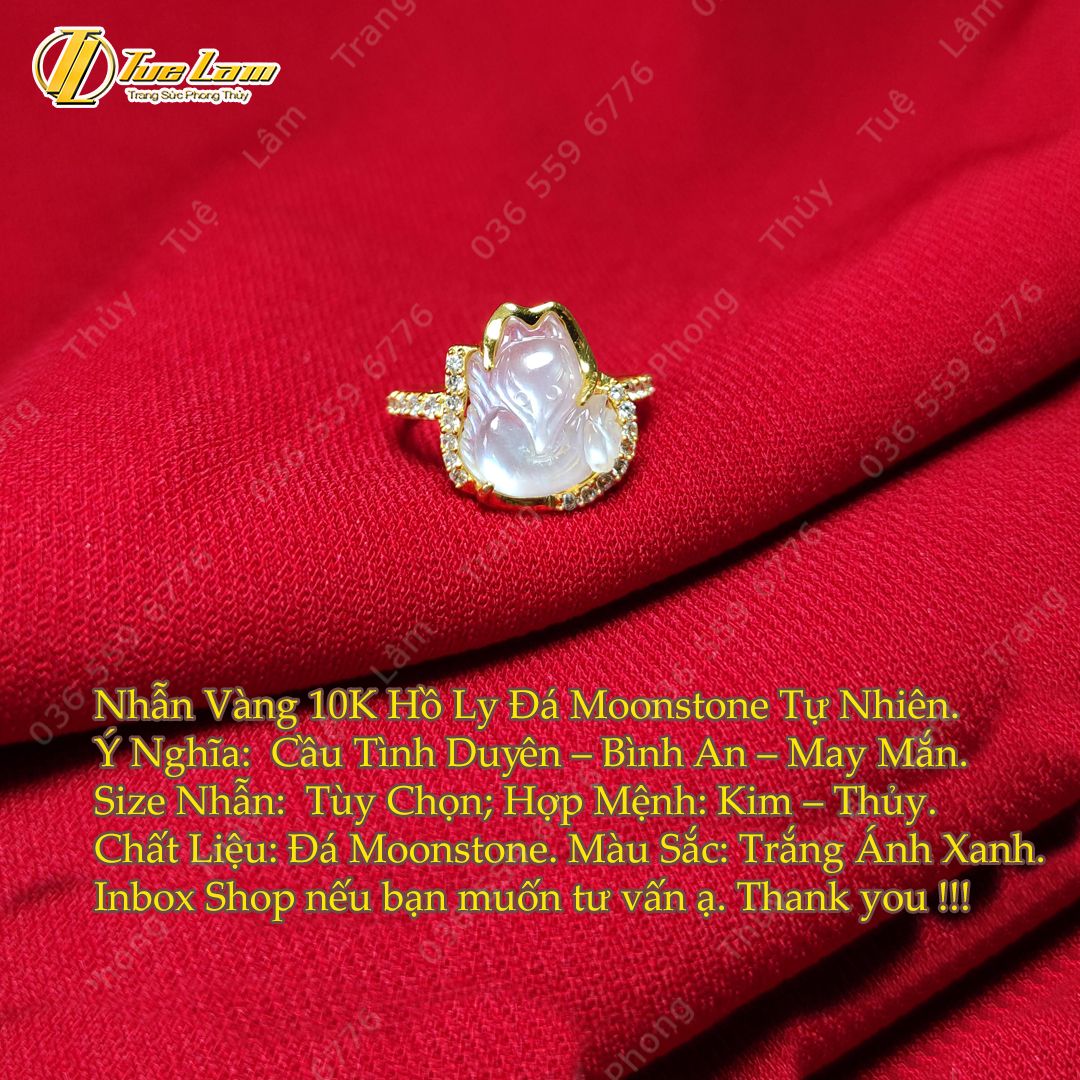  Nhẫn Nữ Vàng 10K Hồ Ly Tình Duyên Đá Moonstone Tự Nhiên May Mắn Bình An - Tuệ Lâm 