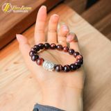  Vòng tay nam nữ phong thủy chuỗi hạt đá mắt hổ nâu đỏ size 12 Li mix charm đầu phật bạc S925 