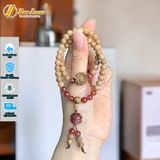  Vòng tay hạt trầm hương banh lào hoa sen mix cỏ 4 lá thạch anh tóc đỏ hợp mệnh may mắn - Tuệ Lâm 