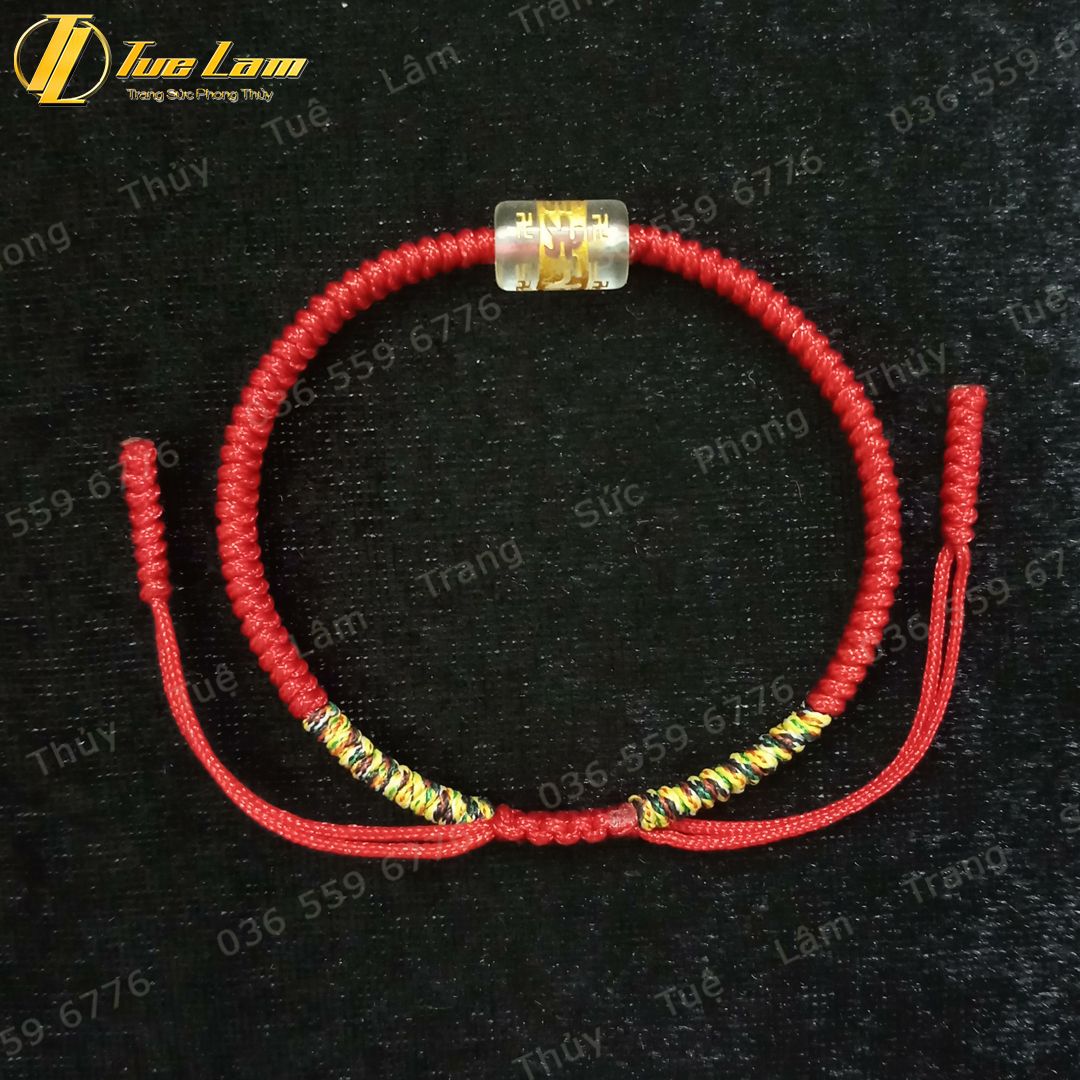  Vòng tay chỉ đỏ may mắn bện handmade hạt lu thống đá thạch anh trắng khắc chú - Tuệ Lâm 