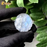  Dây chuyền mặt hồ ly chúa 9 đuôi đá moonstone dáng tròn vọng nguyệt hợp mệnh kim thủy 