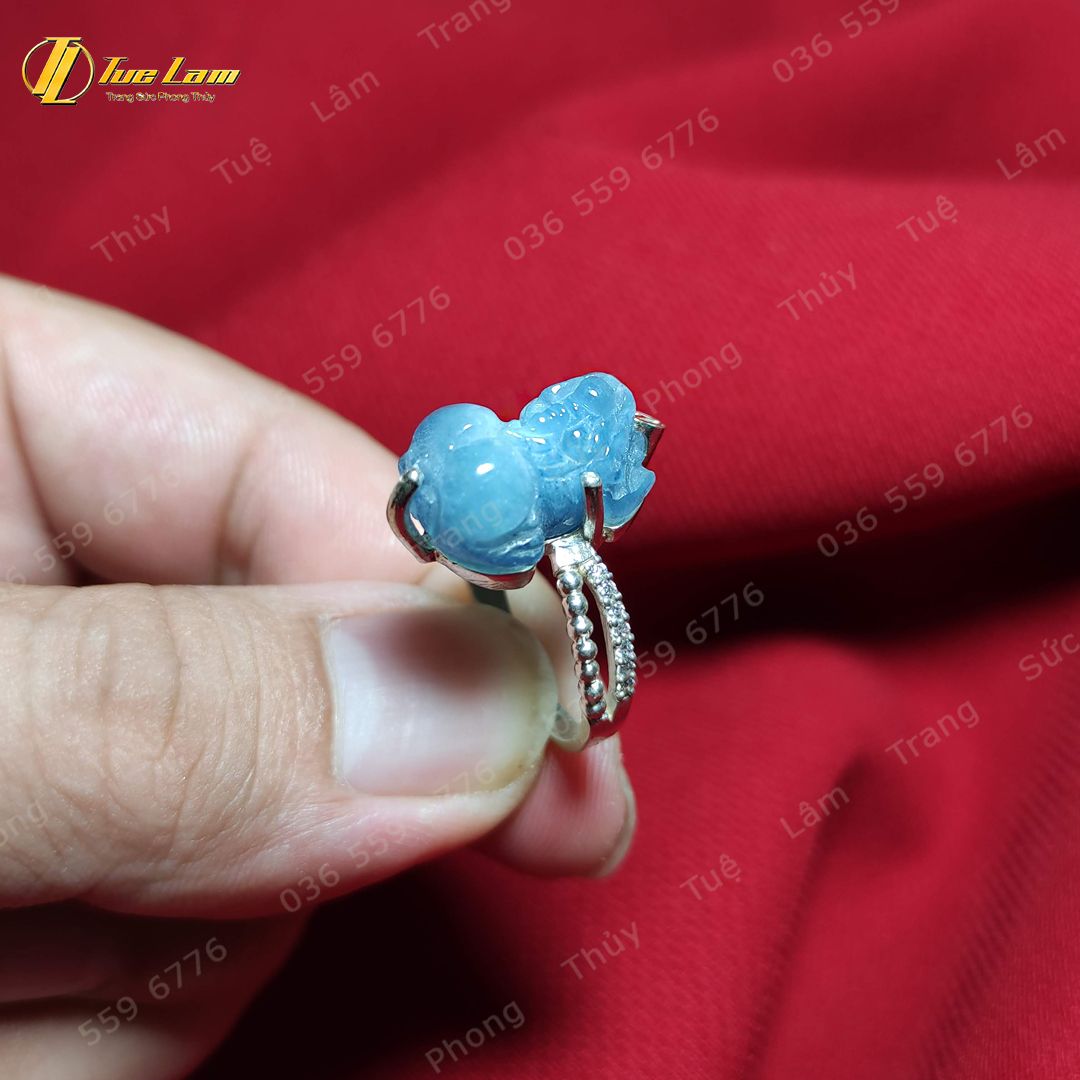  Nhẫn Bạc Nữ Tỳ Hưu Tài Lộc Đá Aquamarine Mệnh Thủy - Tuệ Lâm 