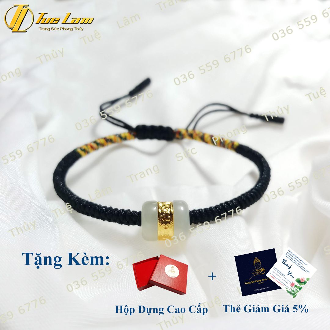  Vòng chỉ may mắn màu đen bện handmade lu thống phỉ thúy tài lộc 