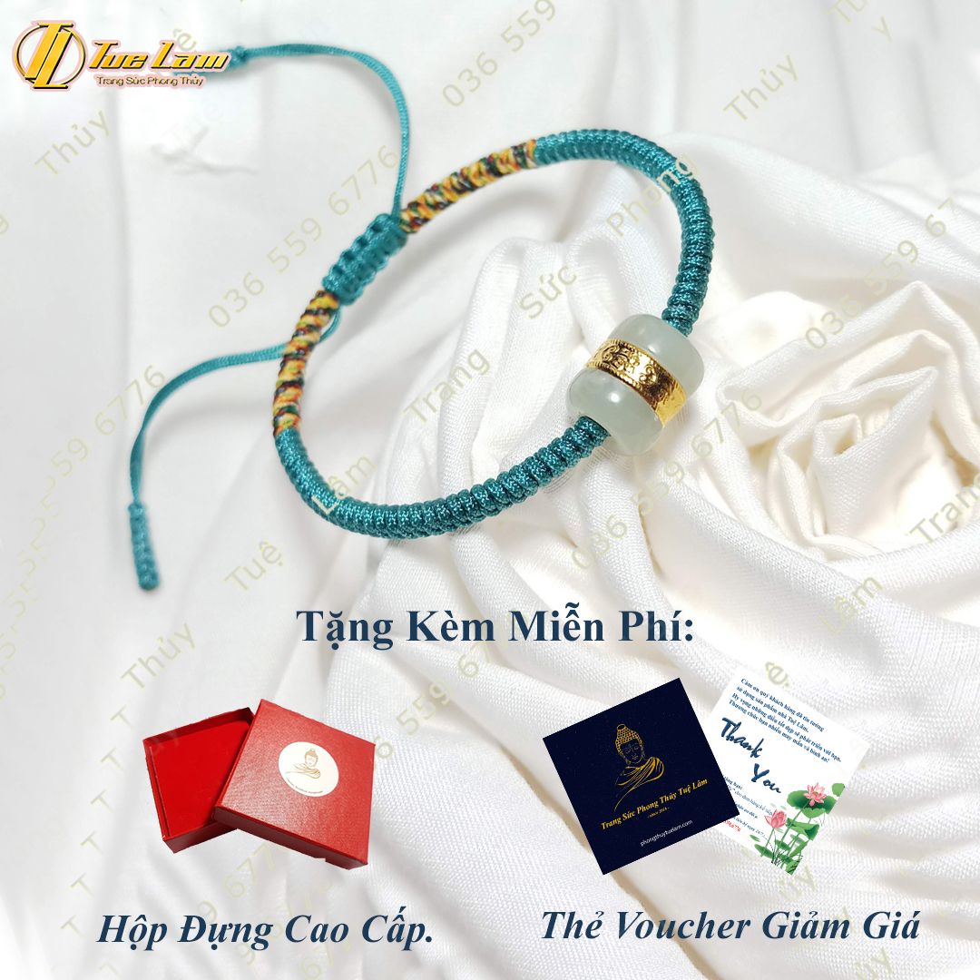  Vòng chỉ may mắn màu xanh mint bện lu thống ngọc phỉ thúy tài lộc may mắn 