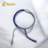  Vòng tay may mắn chỉ xanh navy mix chỉ xám bện ống trụ tròn khắc chú OM bình an may mắn 