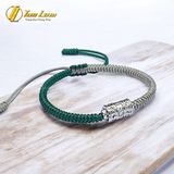  Vòng tay Tibet bện chỉ xanh rêu xám mix charm Ống trụ khắc chú Om Mani Padme Hum bình an may mắn 