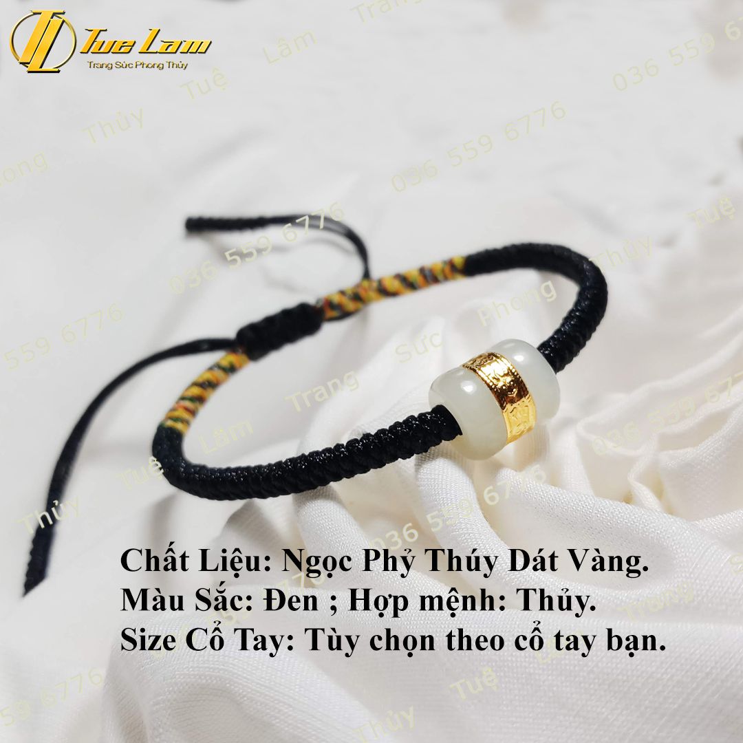  Vòng chỉ may mắn màu đen bện handmade lu thống phỉ thúy tài lộc 