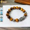  Vòng tay phong thủy hạt đá thạch anh mắt hổ nâu vàng size 12 Li mix tỳ hưu bạc si đen bi cầu tài lộc 