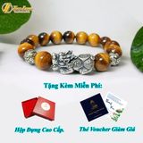  Vòng tay phong thủy hạt đá thạch anh mắt hổ nâu vàng size 12 Li mix tỳ hưu bạc si đen bi cầu tài lộc 