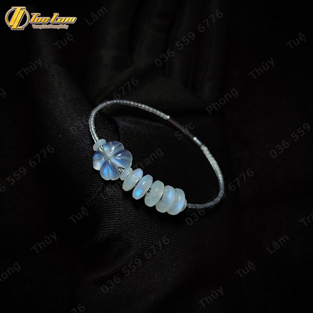  Vòng tay ngũ điếu mix cỏ 4 lá đá moonstone hợp mệnh kim mệnh thủy chiêu tài hút lộc may mắn 