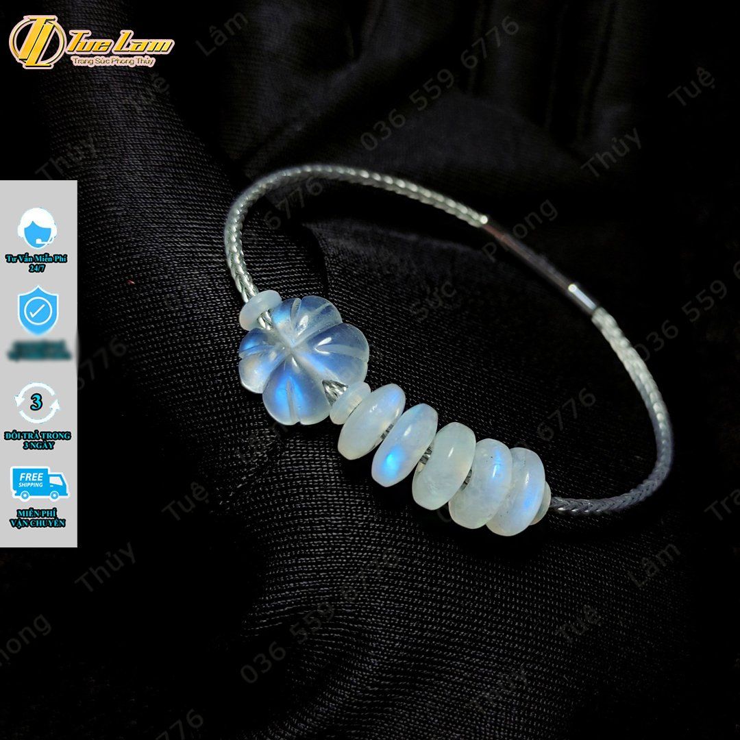  Vòng tay ngũ điếu mix cỏ 4 lá đá moonstone hợp mệnh kim mệnh thủy chiêu tài hút lộc may mắn 