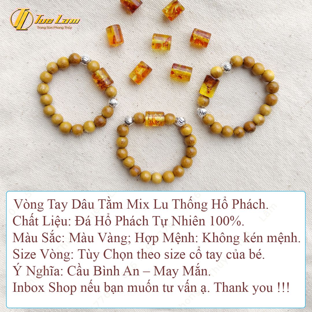  Vòng Tay Cho Bé Hạt  Gỗ Dâu Tằm Mix Lu Thống Hổ Phách May Mắn Bình An - Tuệ Lâm 