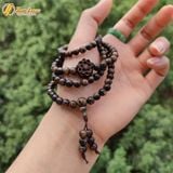  Vòng tay chuỗi 108 hạt gỗ trầm sánh chìm size 6 li mix charm hoa sen trầm sánh may mắn bình an 