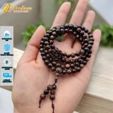  Vòng tay chuỗi 108 hạt gỗ trầm sánh chìm size 6 li mix charm hoa sen trầm sánh may mắn bình an 