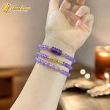  Chuỗi Vòng Tay Đá Thạch Anh Tím Cuốn Nhiều Vòng mix Ngũ Điếu charm vàng 10k May Mắn - Tài Lộc - Hợp Mệnh 