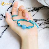  Vòng tay cỏ 4 lá may mắn aquamarine hợp mệnh thủy mộc bện chỉ handmade màu xanh dương 