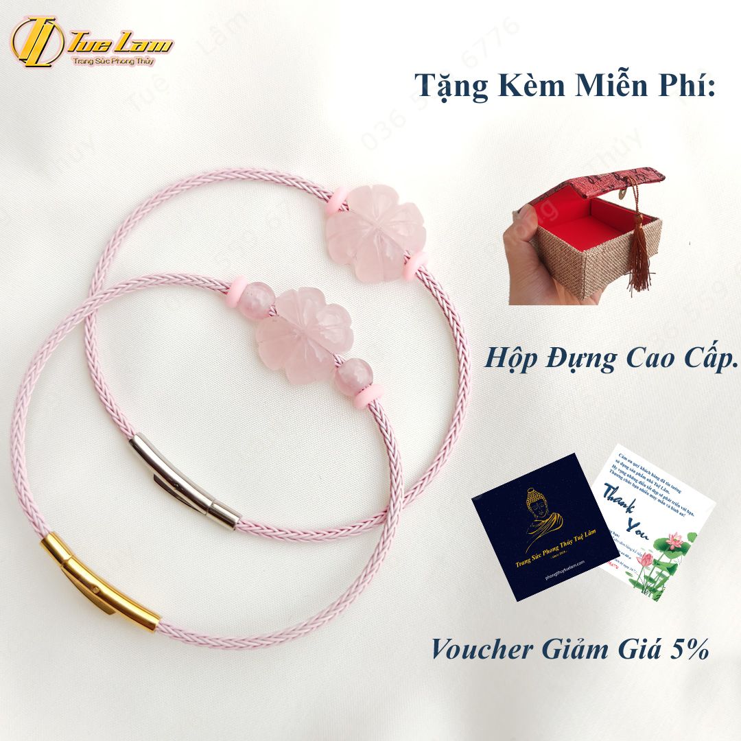  Vòng tay cỏ 4 lá đá thạch anh hồng hợp mệnh hỏa mệnh thổ thu hút may mắn bình an hạnh phúc 