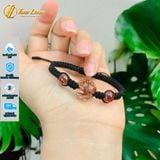 Vòng tay cỏ 4 lá thạch anh tóc đỏ hợp mệnh hỏa thổ bện chỉ handmade may mắn bình an 