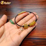  Vòng tay cỏ 4 lá mix ngũ điếu đá thạch anh tóc vàng hợp mệnh kim, mệnh thổ, tài lộc may mắn 