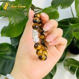  Vòng Tay Đá Mắt Hổ Nâu Vàng 12mm mix Charm Tỳ Hưu Bạc Hợp Mệnh Thổ - Kim 