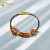  Vòng tay ngũ điếu mix hồ ly và túi tiền đá thạch anh tóc đỏ hợp mệnh hỏa thổ chiêu tài hút lộc may mắn 
