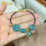  Vòng tay ngũ điếu mix hồ ly và cỏ 4 lá charm vàng treo túi tiền lam ngọc hợp mệnh chiêu tài hút lộc may mắn 