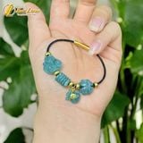  Vòng tay ngũ điếu mix hồ ly và cỏ 4 lá charm vàng treo túi tiền lam ngọc hợp mệnh chiêu tài hút lộc may mắn 