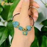 Vòng tay ngũ điếu mix hồ ly và cỏ 4 lá charm vàng treo túi tiền lam ngọc hợp mệnh chiêu tài hút lộc may mắn 