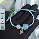 Vòng tay may mắn cỏ 4 lá aquamarine hợp mệnh thủy mộc bện chỉ cao cấp mix charm lá cây bạc S925 