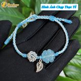  Vòng tay may mắn cỏ 4 lá aquamarine hợp mệnh thủy mộc bện chỉ cao cấp mix charm lá cây bạc S925 