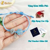  Vòng tay may mắn cỏ 4 lá aquamarine hợp mệnh thủy mộc bện chỉ cao cấp mix charm lá cây bạc S925 