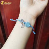  Vòng tay may mắn cỏ 4 lá aquamarine hợp mệnh thủy mộc bện chỉ cao cấp mix charm lá cây bạc S925 