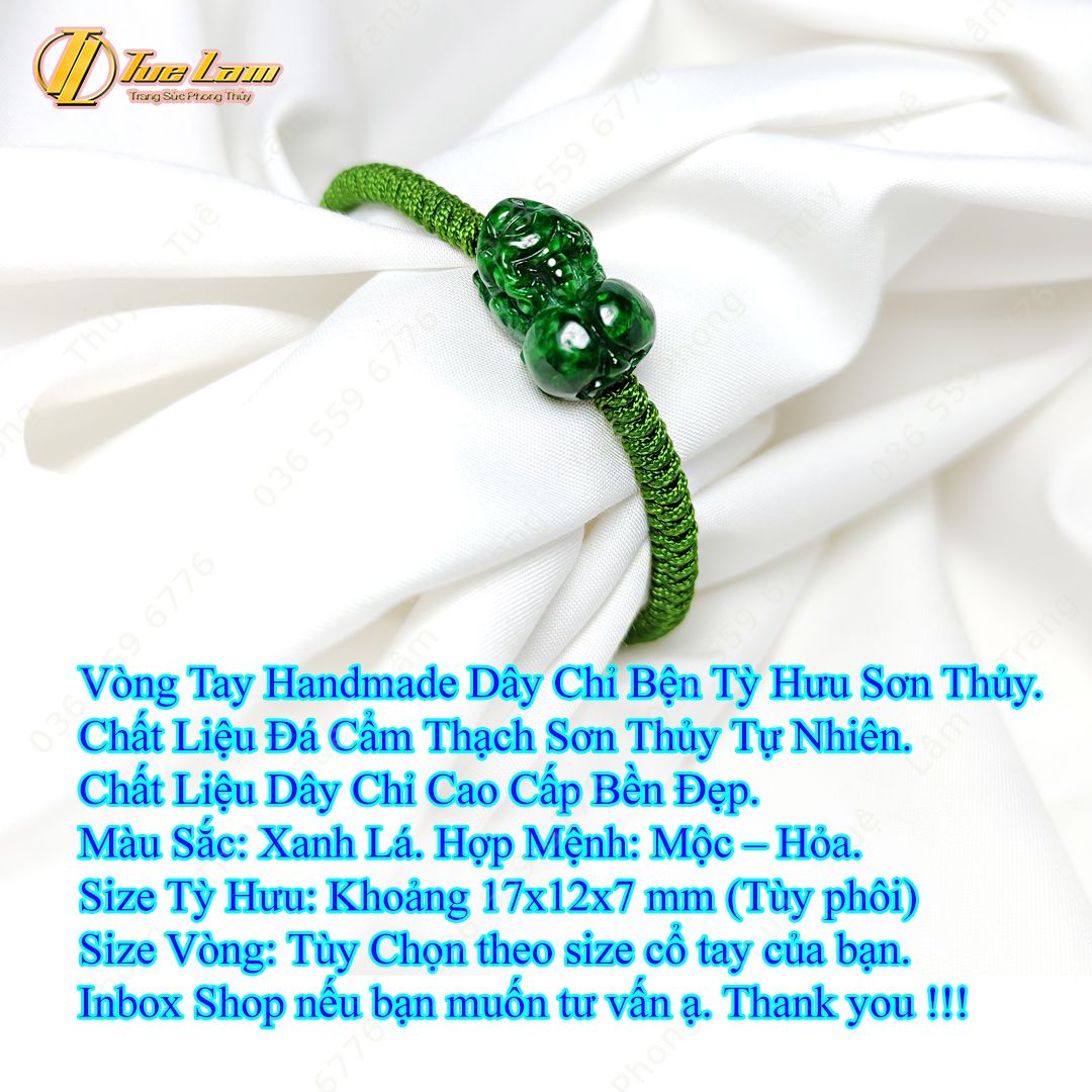  Vòng tay tỳ hưu ngọc sơn thủy chiêu tài hút lộc bện chỉ handmade may mắn bình an 