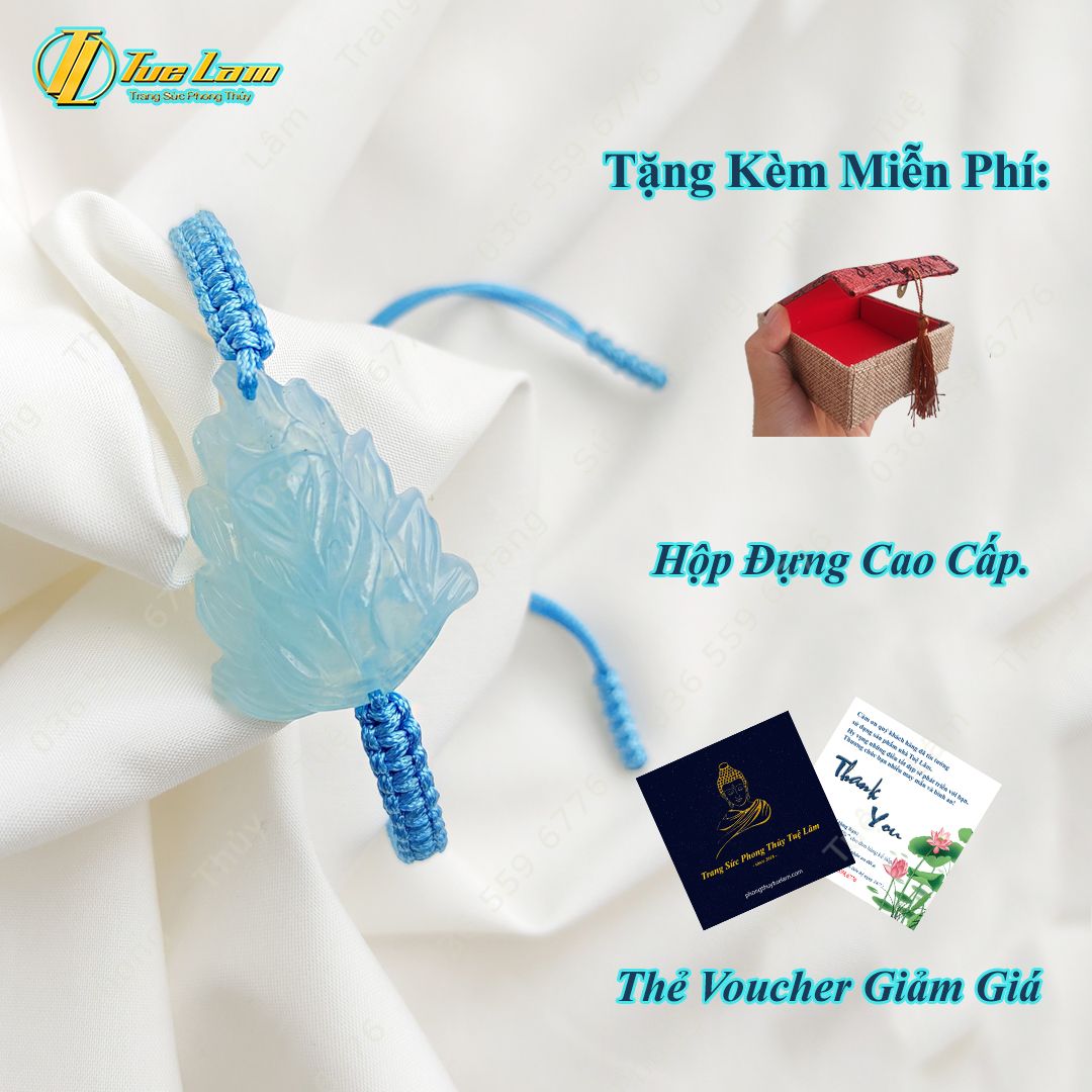  Vòng Chỉ May Mắn Bện Handmade Mặt Hồ Ly Chúa Đá Aquamarine Tự Nhiên, phụ trợ tình duyên. 