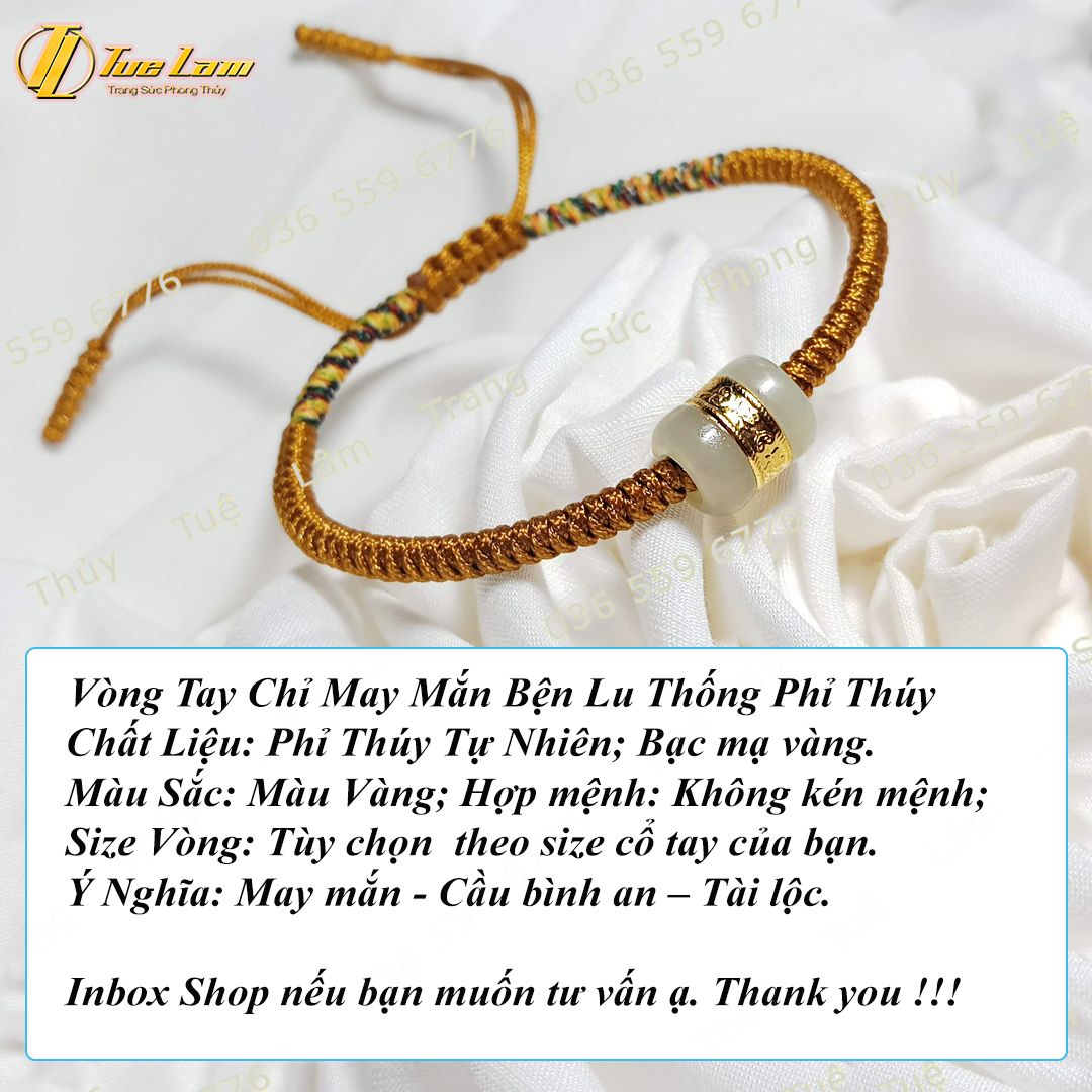  Vòng chỉ may mắn màu vàng đất mix lu thống ngọc phỉ thúy tài lộc 