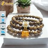  Vòng tay hạt gỗ trầm hương tốc vườn 8 li mix lu thống đá thạch anh khắc chú nhiều màu - Tuệ Lâm 