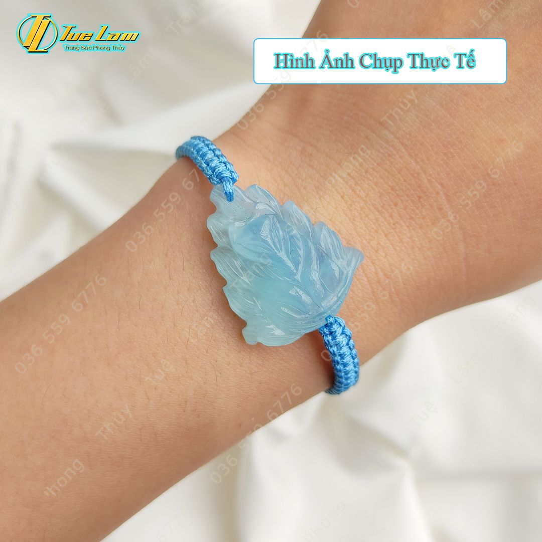  Vòng Chỉ May Mắn Bện Handmade Mặt Hồ Ly Chúa Đá Aquamarine Tự Nhiên, phụ trợ tình duyên. 