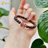  Vòng tay hạt gỗ trầm hương tốc vườn size 6 li mix cỏ 4 lá đá thạch anh tóc đỏ may mắn bình an 