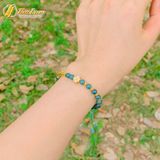  Vòng tay hạt lam ngọc 6 li mix cỏ 4 lá và ống trụ charm vàng 10k may mắn bình an 