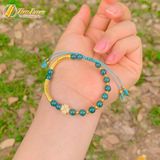  Vòng tay hạt lam ngọc 6 li mix cỏ 4 lá và ống trụ charm vàng 10k may mắn bình an 
