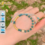  Vòng tay hạt lam ngọc 6 li mix cỏ 4 lá và ống trụ charm vàng 10k may mắn bình an 