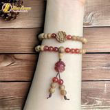  Vòng tay hạt trầm hương banh lào hoa sen mix cỏ 4 lá thạch anh tóc đỏ hợp mệnh may mắn - Tuệ Lâm 