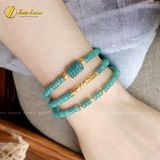  Chuỗi Vòng Tay Lam Ngọc Cuốn Nhiều Vòng Mix Ngũ Điếu và Charm Vàng Khắc Chú Om Mani Padme Hum Bình An - May Mắn - Tài Lộc 