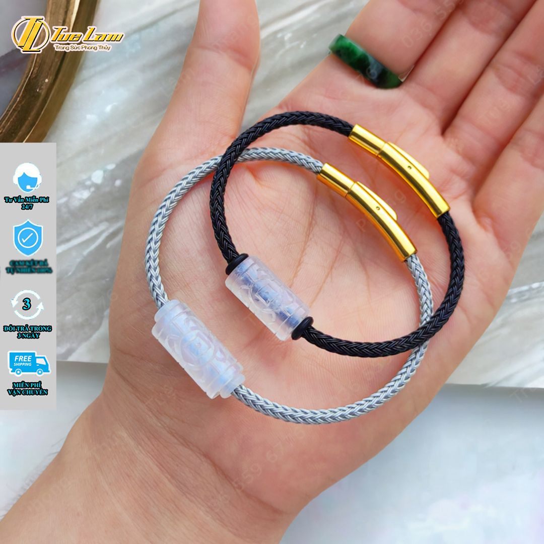  Vòng tay lu thống đá moonstone chạm họa tiết hợp mệnh kim thủy, mang lại tài lộc hanh thông - Tuệ Lâm 