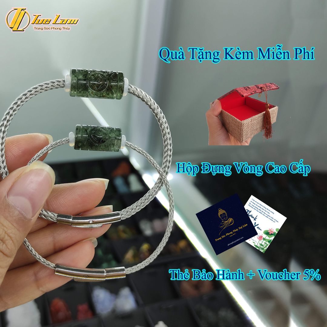  [Quà Tặng] Vòng tay lu thống đôi nam nữ thạch anh tóc xanh hợp mệnh mộc hỏa, khắc họa tiết tài lộc hanh thông 