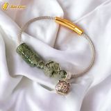  [Vòng May Mắn] Vòng tay lu thống chạm kim tiền mix cỏ 4 lá may mắn thạch anh tóc xanh hợp mệnh mộc hỏa 
