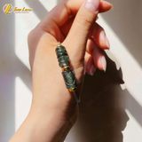  Vòng tay ngũ điếu mix lu thống chạm hoa tiết đá thạch anh tóc xanh hợp mệnh mộc hỏa chiêu tài hút lộc 